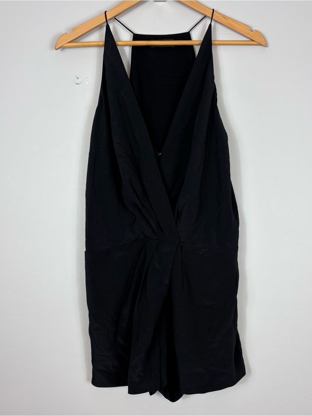 ANINE BING Black 100% Silk Sleeveless V-Neck Romper Sz S Wrap Front